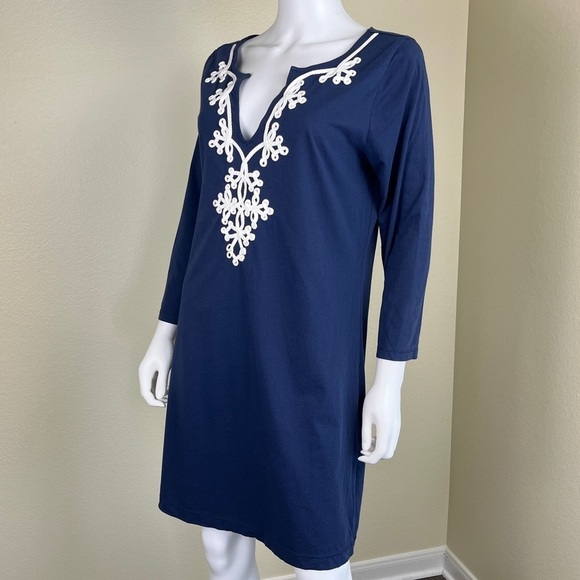 Lilly Pulitzer Women’s Size L Navy Pima Cotton Marina Embroidered Shirt Dress - Picture 5 of 14